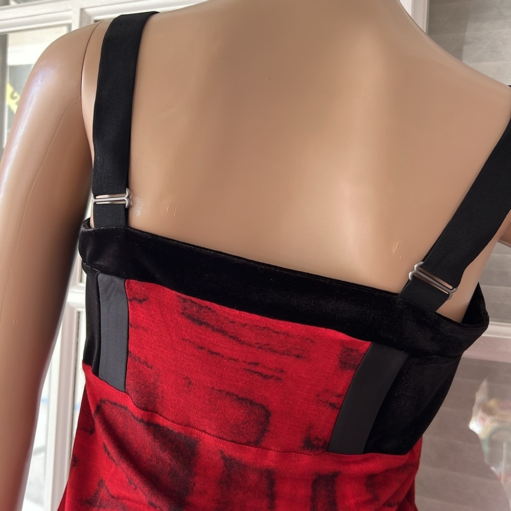 Simply, Vera Vera Wang NWOT red/black velvet trim, dressy tank top SZ S - Picture 4 of 11